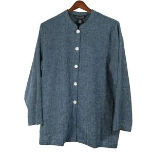 Dialogue Tunic Blazer Blue Linen Blend Career Jacket Size Large NWT